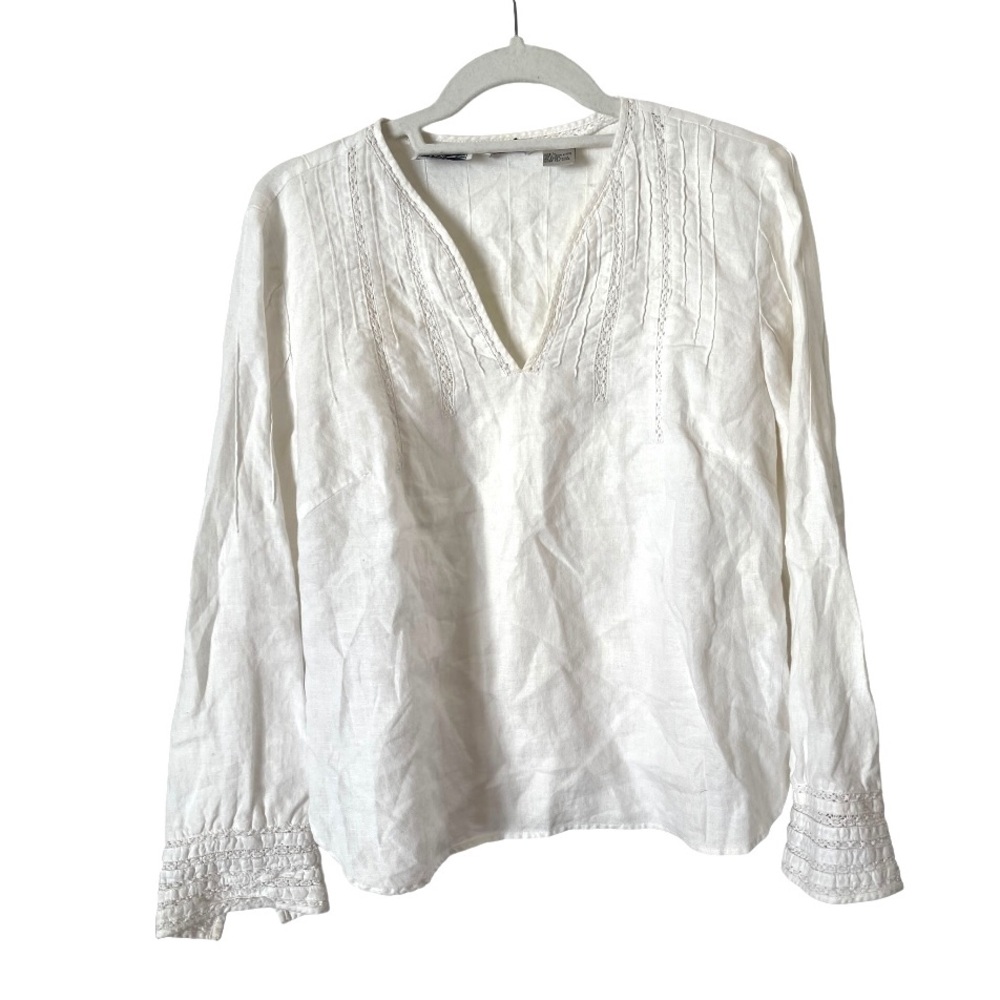 Edward 100% Irish Linen Vintage V-Neck‎ Cottagecore Blouse L
